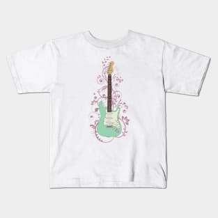 Surf Green S-Style Electric Guitar Flowering Vines Kids T-Shirt